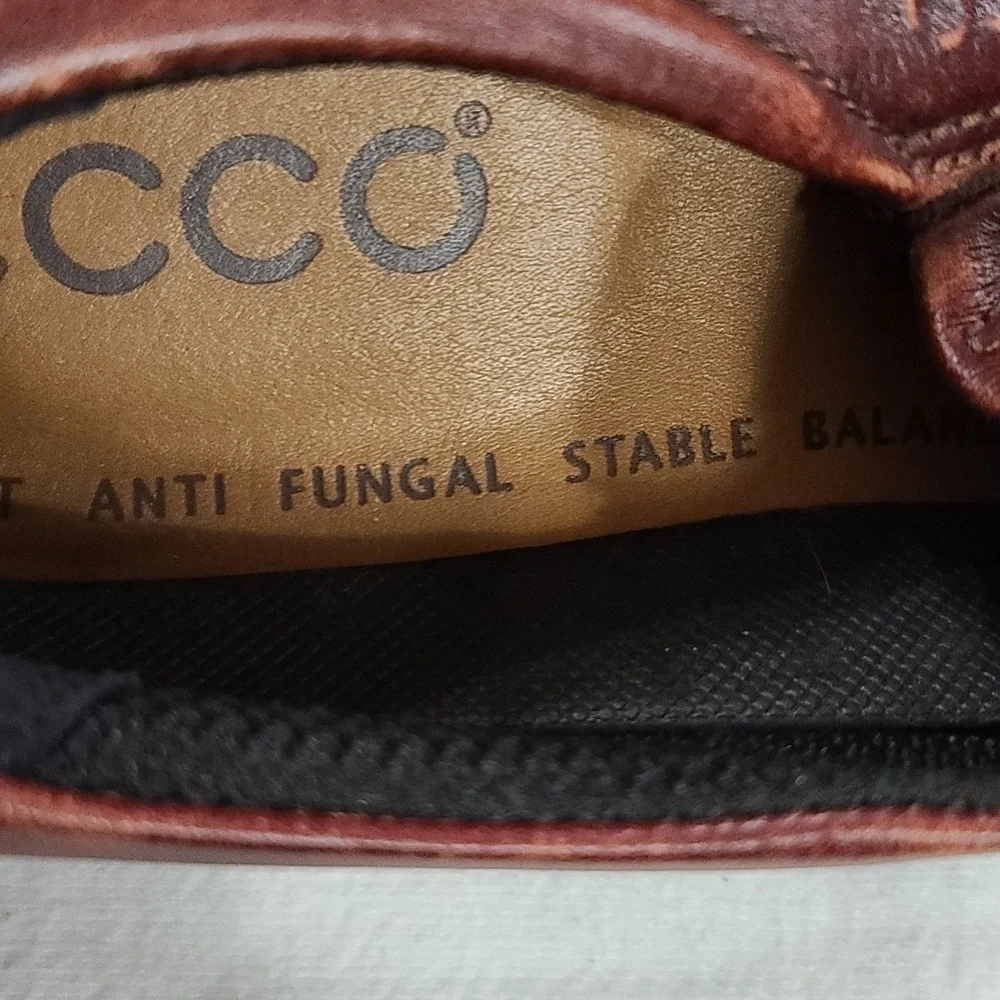 Ecco Mens Brown Leather?Casual Dress Shoes Slip-on Sz 46/12-12.5 GUC READ‎